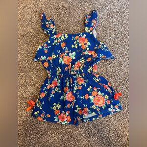 Little Lass Blue and Orange Floral Jumpsuit